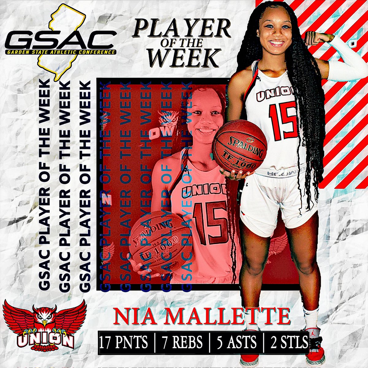 UnionOwlsWBB's tweet photo. Mallette earns second GSAC DII Player of the Week honor

#OwlNation #UCCWBB #Family #WeAreOwlStrong #RegionXIX #NJCAARegionXIX

https://t.co/IhTDMxGwN1 https://t.co/XDSY158UOF