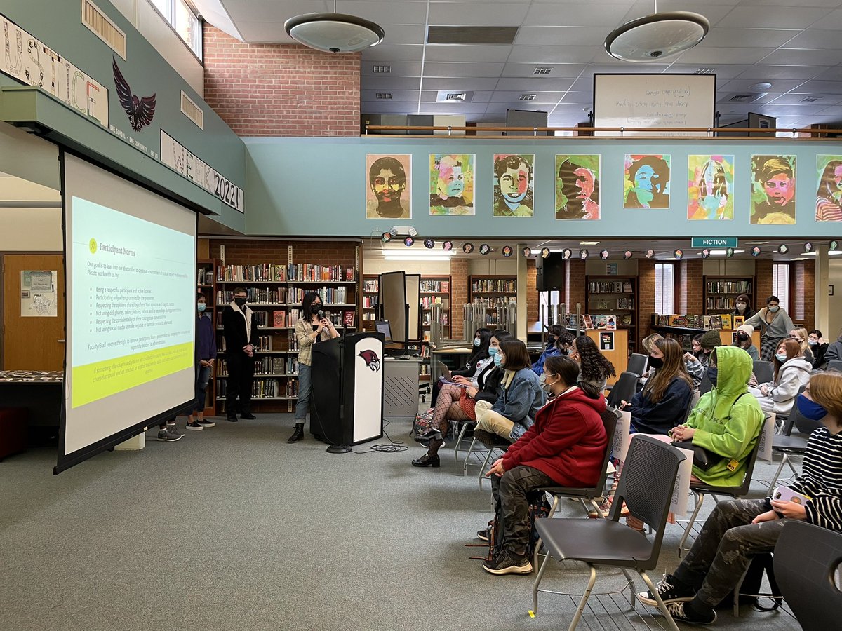 MrsJohnsonFHS's tweet photo. My heart is full, my eyes are tired, and I’m beaming with pride. On day 3 of @1FarmingtonHS  Social Justice Week, students presented on complex topics and answered challenging questions gracefully. @MsVClarke @fhsactivities1 @fhsvoice @crist_russ https://t.co/0mTHx0uf17