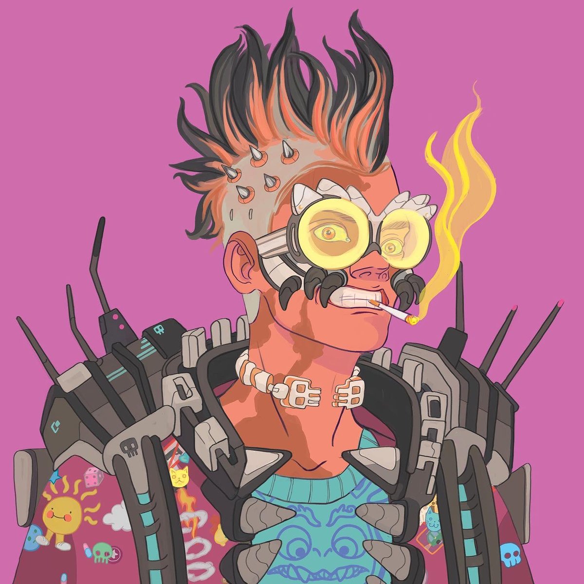 MonstersShelter's tweet photo. Here is our new and exciting collab #NFTgiveaway with talented @cyberunners!💫

To win this badass guy that they did for us:
- RT and 💜 this post
- Follow us and @cyberunners 
- Tag friends

48H
Let's go! https://t.co/DNDp9y7oml