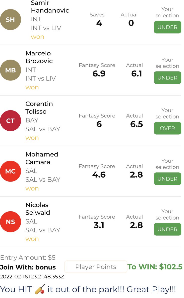 sportsbattleapp's tweet photo. The HEATER is ON after #mixandmatch at @sportsbattleapp #5picks are the #trend #ChampionsLeague #soccer #Liverpool #InterLiverpool #InterMilan #NBA #DFS #NHL #Cricket https://t.co/7iu4eA2VaL