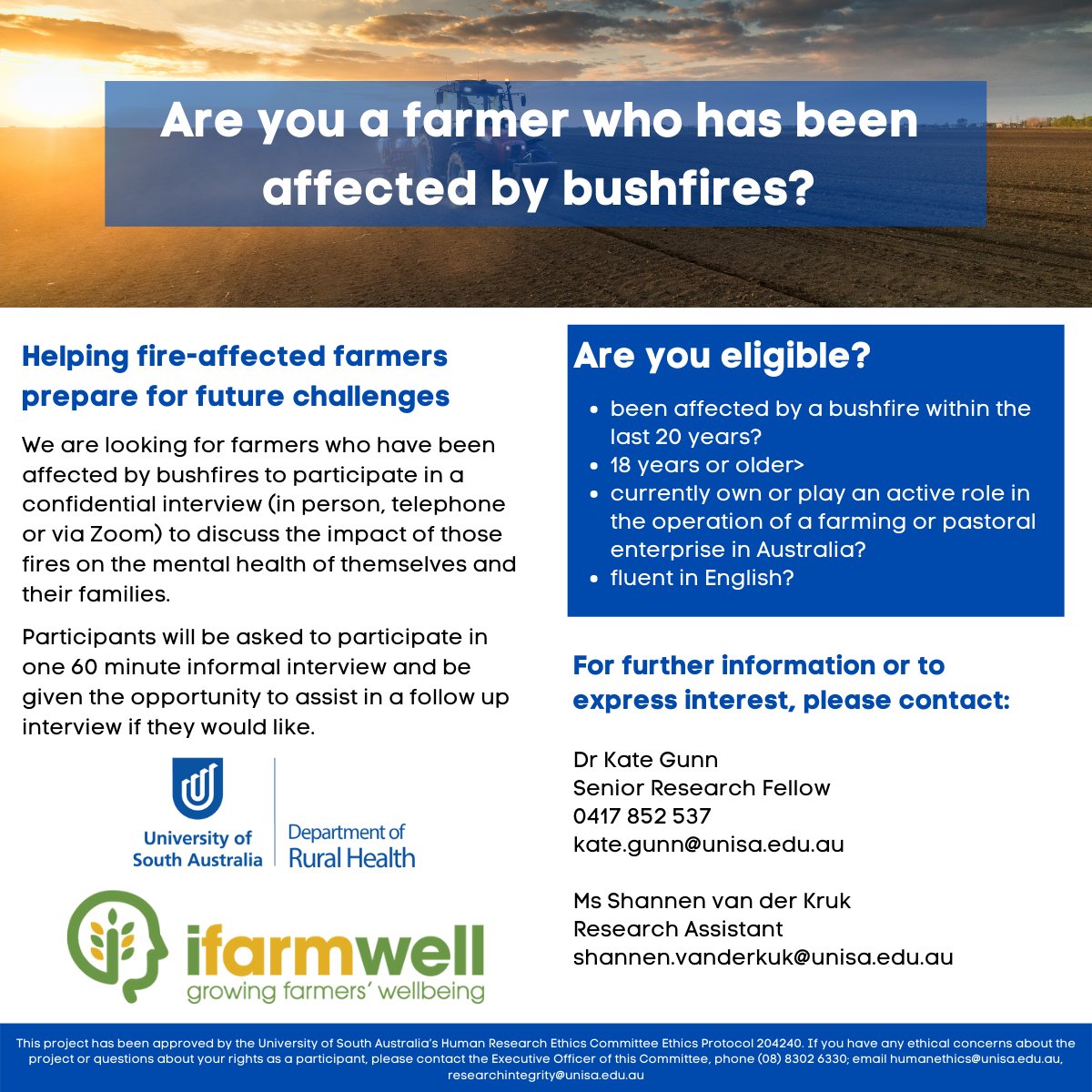Are you a farmer that has been affected by bushfires? Your experiences could help inform the development of farmer-focused support initiatives for the future. Please reach out for more information on how you can help.