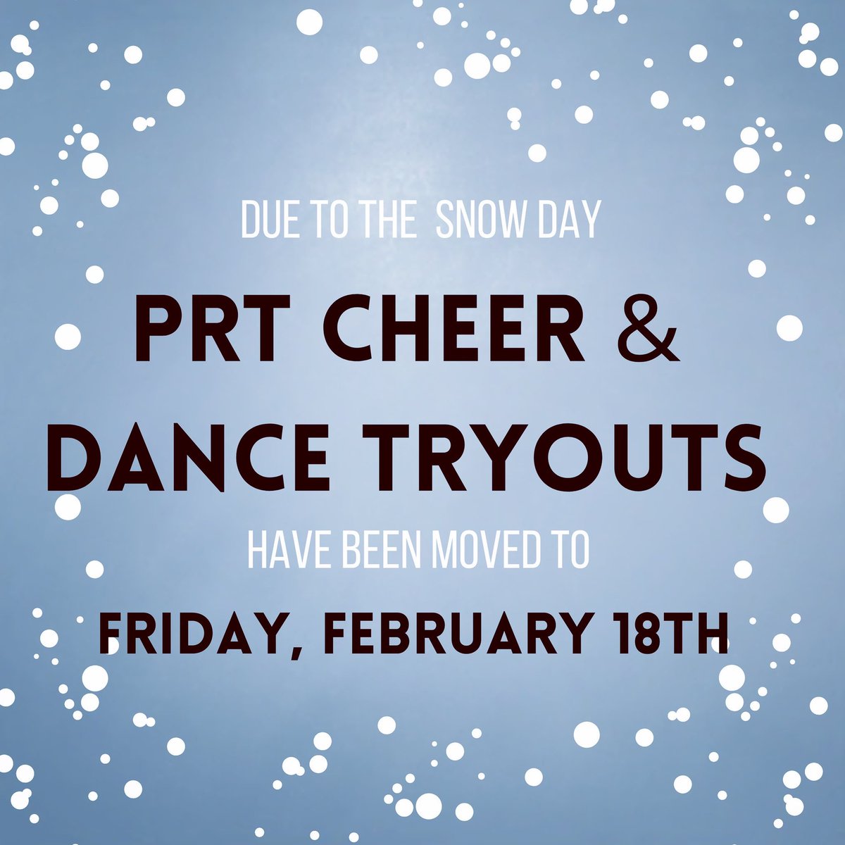 Update! Tryouts will now begin at 3:20 on Friday after school! Enjoy your snow day! 💎 <a href="/JenniferStos/">Jennifer Stoskopf</a> <a href="/KSnyderAP/">Keri Snyder</a> <a href="/PRT_Huskies/">Prairie Trail</a> @MrsJonesPRT @ksukirst