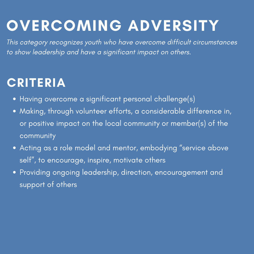 SASSYawards's tweet photo. CATEGORY SPOTLIGHT: This week we are spotlighting the Overcoming Adversity category!

Are you or do you know a youth aged 15-21 living, working, or volunteering in Surrey who is a young leader that has overcome adversity?
.
.
.
#sassyawards #communityservice #surreyyouth #rotary https://t.co/pHpFljyOGW