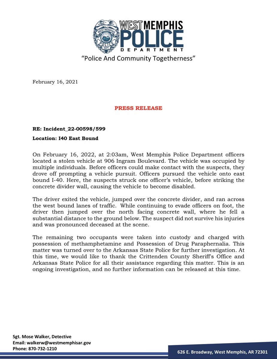 West Memphis Police Department tweet media