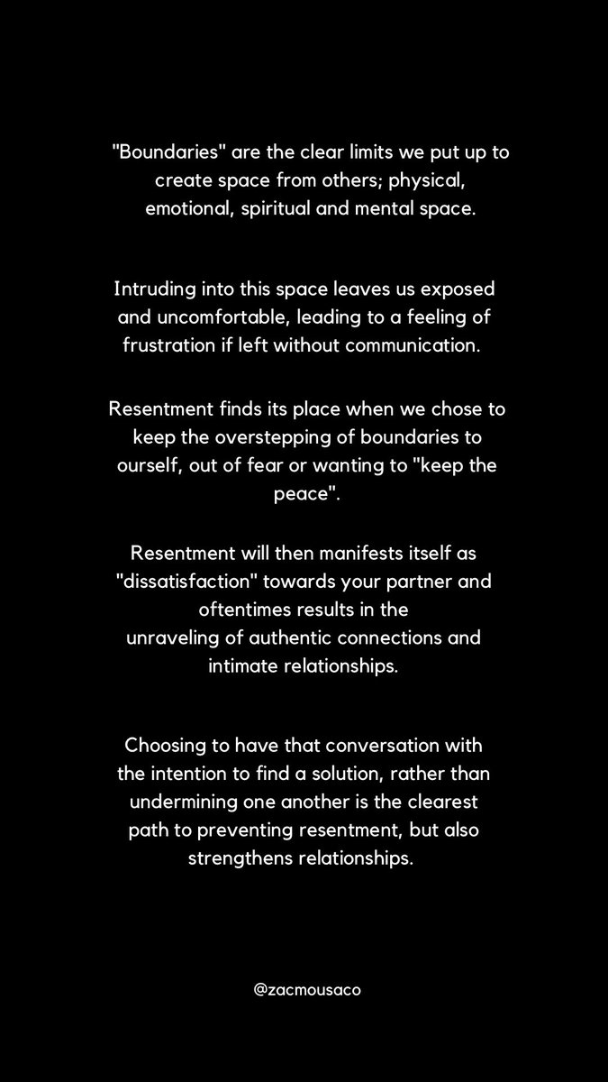 zacmousaco's tweet photo. “Violation of personal boundaries leads to resentment” - @zacmousaco 
#lifecoach #Mentalhealth #EmotionalIntelligence #MentalHealthMatters #relationships #relationship #RelationshipAdvice https://t.co/geHgTpJqgK