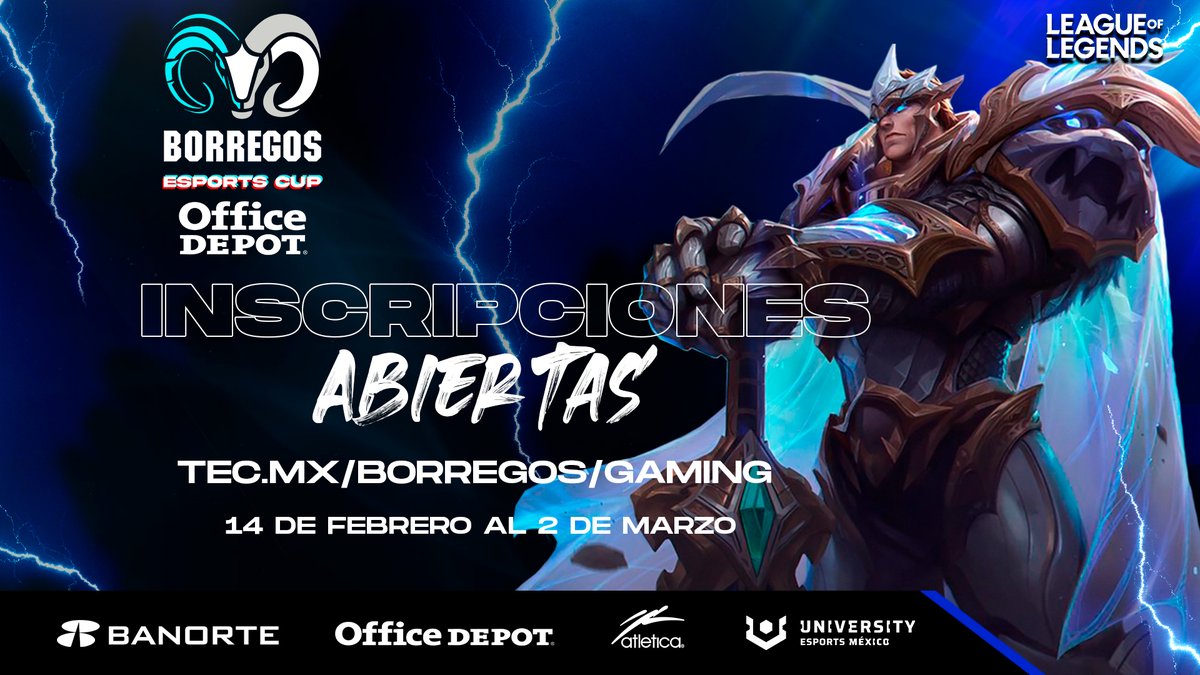 Llego la Borregos #EsportsCup <a href="/officedepotmx/">Office Depot Mexico</a> 🎮

El torneo 🏆 más grande de #LeagueOfLegends a nivel estudiantil.

Contando con dos categorías: Oro y Plata. Abierta a estudiantes activos del Tecnológico de Monterrey.

Inscríbete en 👉🏻 tec.mx/borregos/gaming