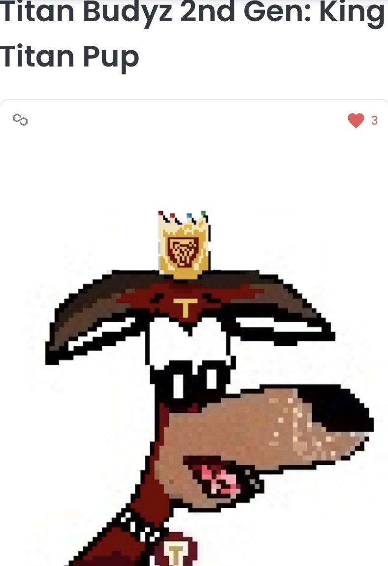 BuddyLMusic's tweet photo. @pattipestana @Prateek24254690 @MulToR @CryptoGreenBud @oscarnug2912 @JoyNwabueze6 @pattipestana You won! Congrats! You have a great NFT collection ❤️I hope this NFT is a nice add to your NFTs! It’s 1 out of 5 copies of King Titan Pup. This NFT is themed after the meme coin #irontitanium on polygon 😂😍enjoy 🐾🎉 #nftart #freenft #nftgiveaway #titan #TitanDao https://t.co/6JzbQv9nhb