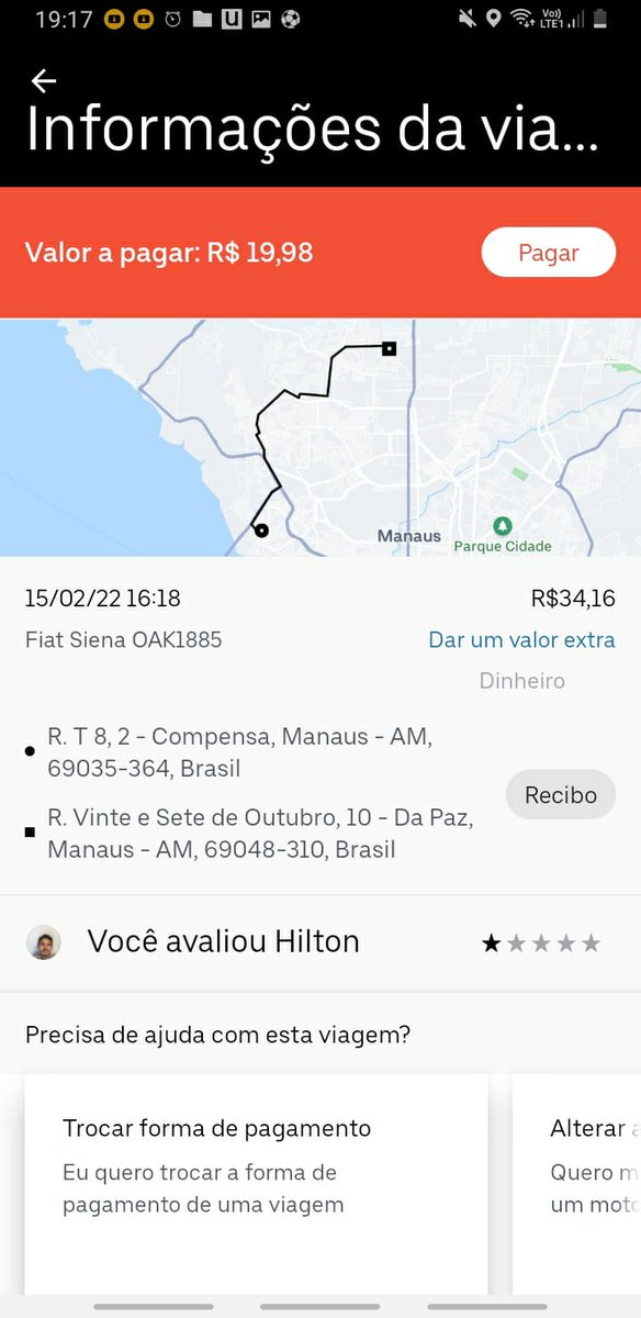 ClaudeneFlecha's tweet photo. @Uber_Brasil Fiz uma corrida com esse #motorista, paguei ele usando o pix e ele colocou ao fim da corrida, como se eu não tivesse pago o valor integral, deixando uma pendência de R$19,98, sendo que eu paguei esse safado. Me ajudem a resolver isso! https://t.co/sJ2vxE9mJY