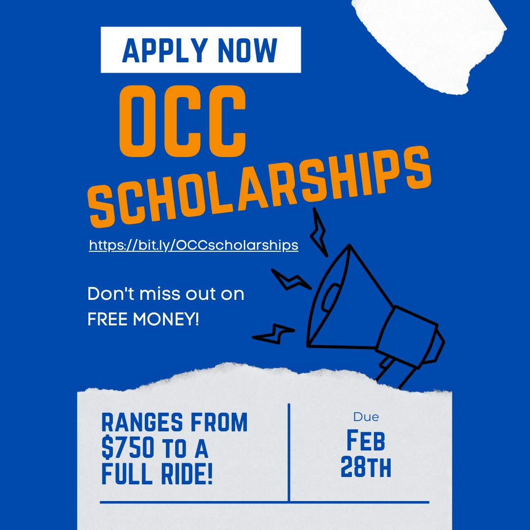 SGOCC's tweet photo. Apply by the end of February for a chance at $750 in scholarships from OCC!
https://t.co/NOj1pnetqw https://t.co/YNSbihpb2r
