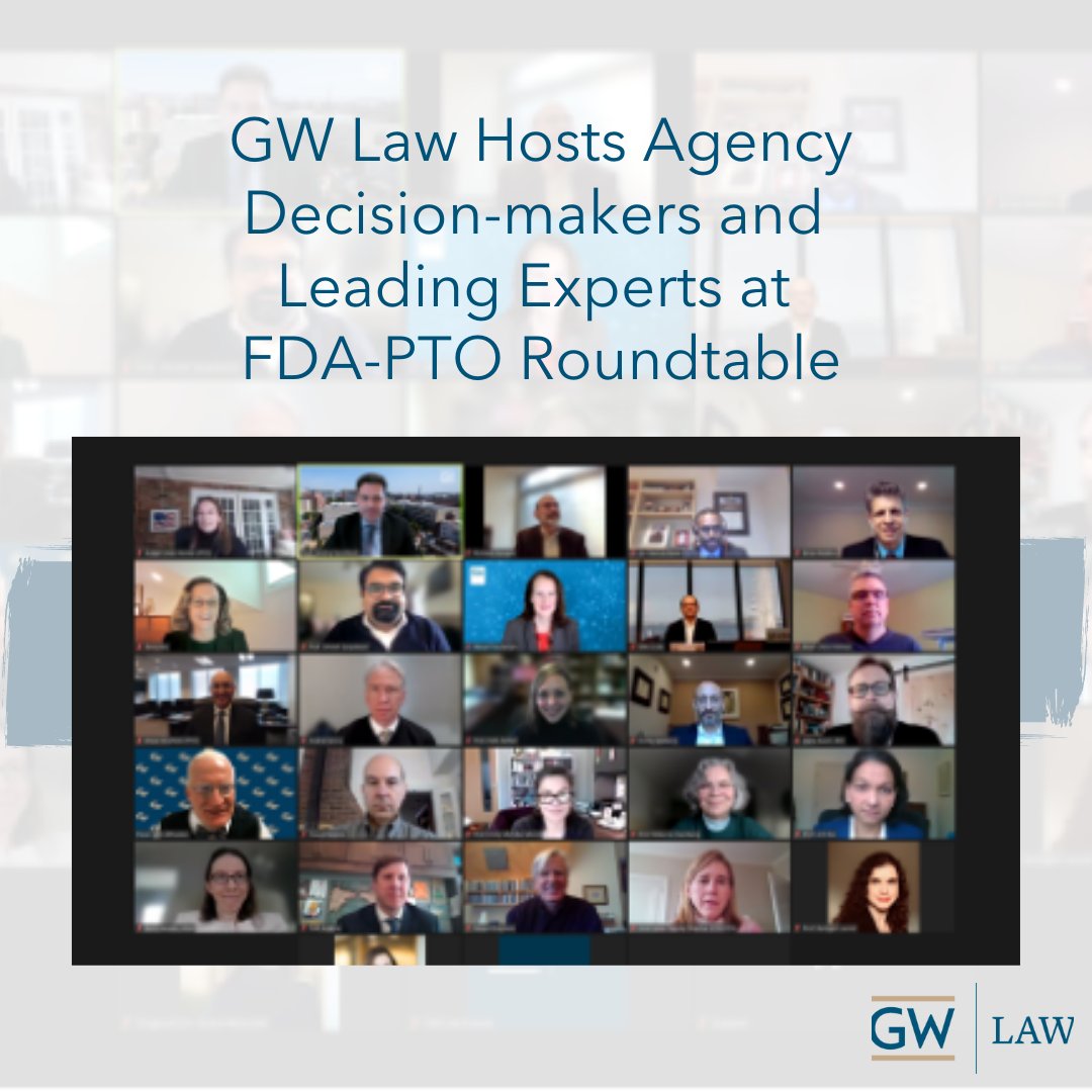 gw_clt's tweet photo. @gwlaw hosted an FDA-PTO roundtable on January 21, bringing together experts from a wide range of backgrounds to discuss the complex relationship between drug patents and the cost and availability of pharmaceutical products. https://t.co/7Ydb6cavb5