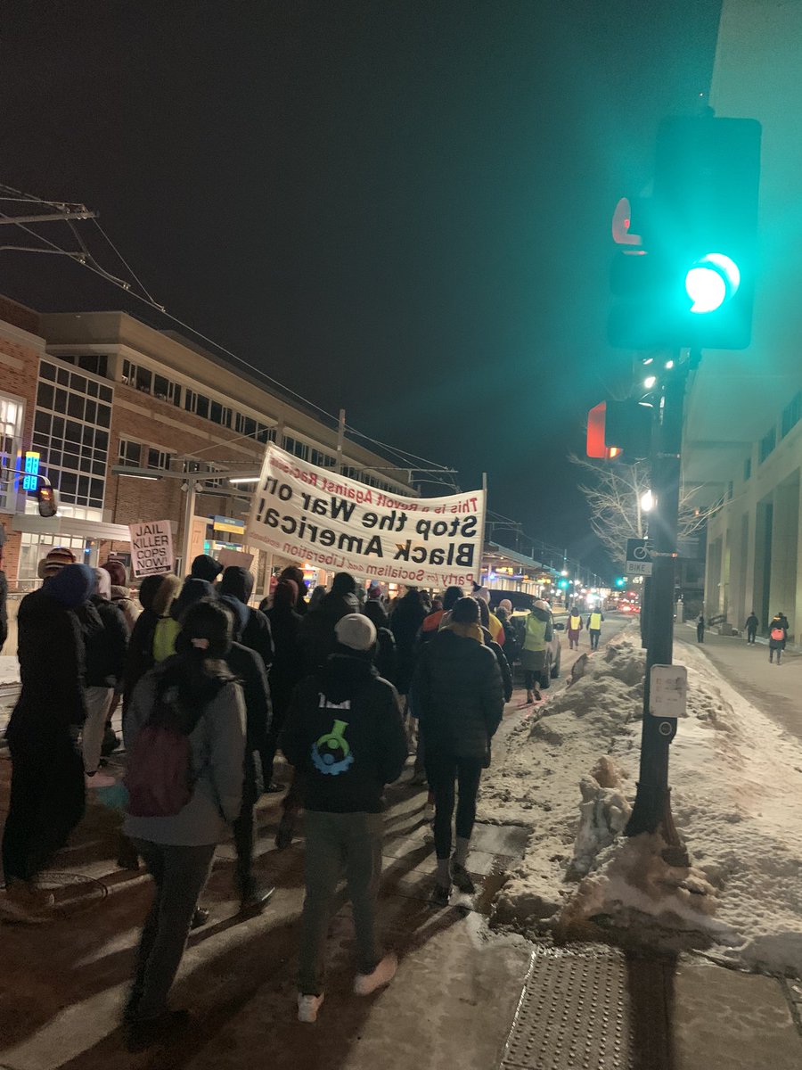 carter_toast's tweet photo. UMN students are out protesting tonight, calling for justice for Amir Locke and the firing of the Minneapolis police officers who killed him.

As we were marching, I saw two students who were walking the other direction stop, notice the protest, and turn around to join in. https://t.co/JEOSdTnhG7