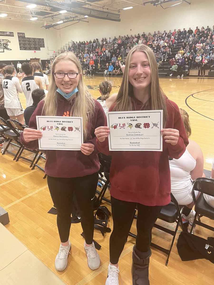 Hey Terriers here are your First Team All Blue Ridge  !!
Congrats Emilie and Sophia!!!!