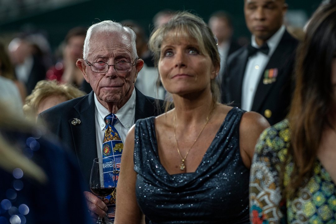 Honorable guests of Sky Ball XIX: Iwo Jima survivor Corporal Don Graves, USMC, Ret and Ret USAF Senior Master Sergeant and President of the Veteran non-profit Roll Call, Mary Staffeld.

#apfskyballXIX #airpowerfoundation #foundation #veteranwithasign #military #usmilitary #usarmy
