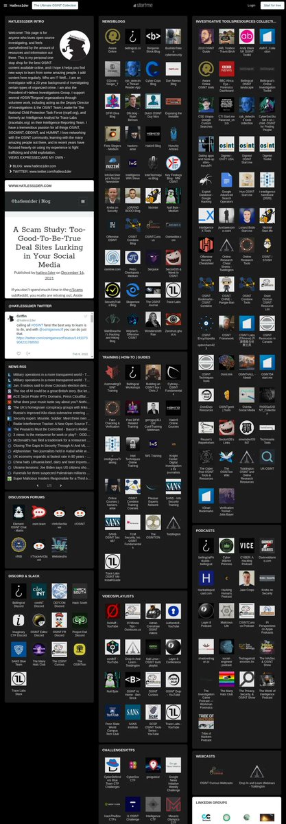 startme's tweet photo. The most visited and followed #OSINT page on our platform last week has been the Ultimate OSINT collection by the @hatless1der And for good reason! https://t.co/323Lvz1v19 https://t.co/udcCUie4BE