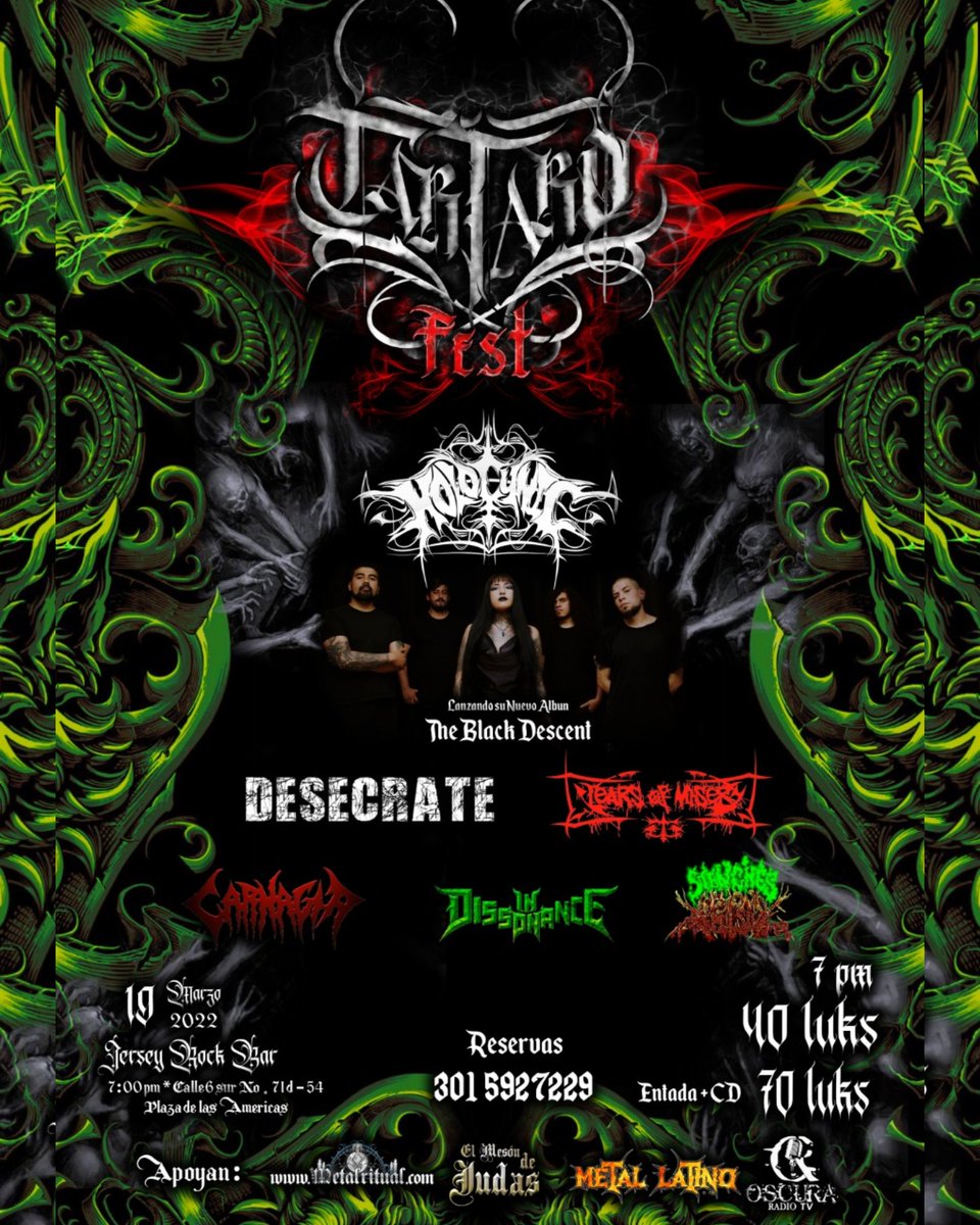 Amigos! 😈 Nos complace mucho realizar este anuncio, Tártaro Fest nos abre las puertas para el lanzamiento de nuestro álbum 'THE BLACK DESCENT' 🔥 el próximo 19 de marzo! Acompañados de un cartel de lujo, bandas brutales y grandes amigos compartiremos este importante momento!