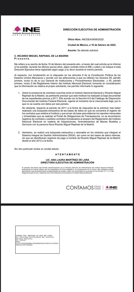 Ricardo Raphael (@ricardomraphael) on Twitter photo Aquí la respuesta solicitada al <a href="/INEMexico/">@INEMexico</a>. No existe ningún contrato entre esa dependencia y mi persona, como tampoco existe ningún pago a favor mío. El presidente <a href="/lopezobrador_/">Andrés Manuel</a> cometió un error y agradecería una disculpa pública. Ccp <a href="/JesusRCuevas/">Jesús Ramírez Cuevas</a> Aquí la respuesta solicitada al <a href="/INEMexico/">@INEMexico</a>. No existe ningún contrato entre esa dependencia y mi persona, como tampoco existe ningún pago a favor mío. El presidente <a href="/lopezobrador_/">Andrés Manuel</a> cometió un error y agradecería una disculpa pública. Ccp <a href="/JesusRCuevas/">Jesús Ramírez Cuevas</a>
