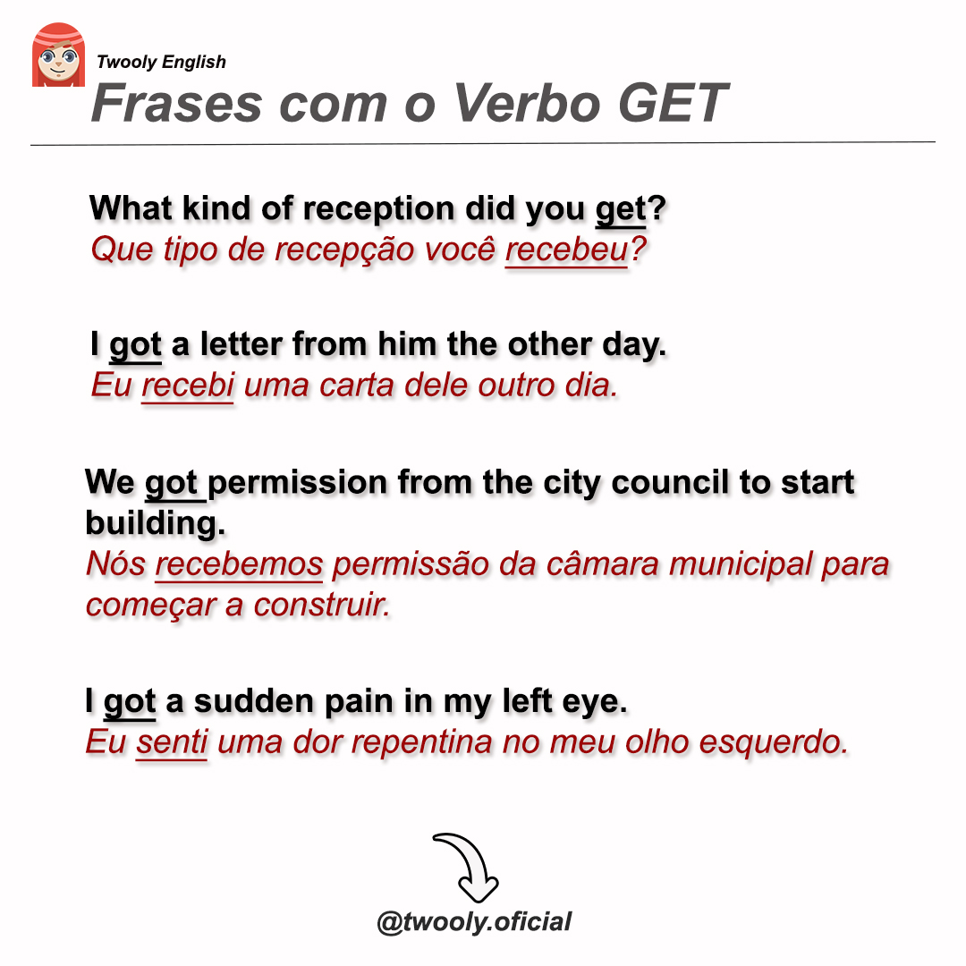 Twooly4's tweet photo. Frases Com o Verbo GET
#auladeingles #inglesonline #verboget https://t.co/IDU44ZpbZn