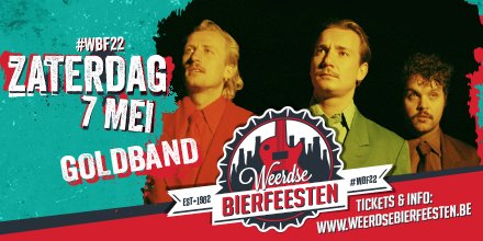 Code oranje op onze barometer, want de Nederlandse sensatie <a href="/goldbandnl/">Goldband</a> komt naar de <a href="/W_bierfeesten/">Weerdse bierfeesten</a>! 🧡
Deze zomer staan ze ook op de Mainstage van Rock Werchter en Tomorrowland, maar zoveel geduld hadden wij niet 😉
Meer namen &amp; info op weerdsebierfeesten.be. #wbf22 #goldband