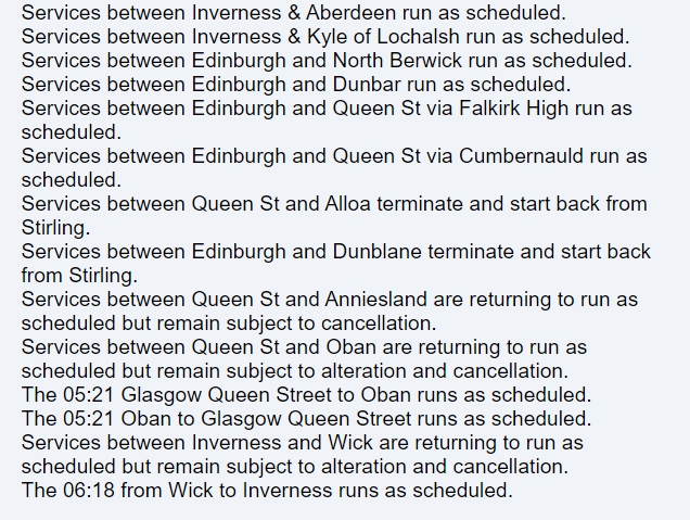 ScotRail's tweet photo. UPDATE: As a result of strong winds and heavy rain due to #StormDudley Scotrail passenger services are withdrawn until approximately 1000 today with the exception of the following services: https://t.co/rhsuFnDDfH
