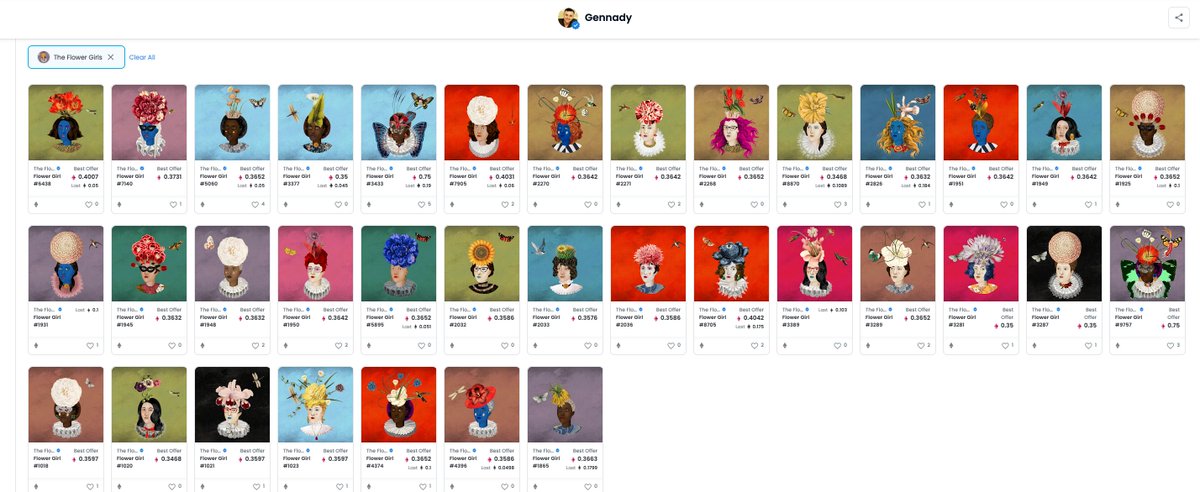 Ever been curious to know which Flower Girls the one &amp; only <a href="/garyvee/">Gary Vaynerchuk</a> holds in his wallet? 👀🌸

Check out his garden of blooms 👉 opensea.io/Gennady/the-fl…

Which is your favourite FG in Gary Vee's garden? 💐💭