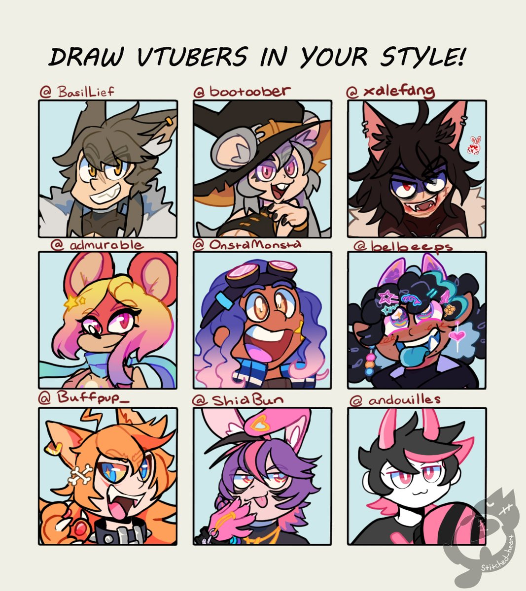 did the draw vtubers thingy!!
#Werework #BooTheART #XaleArt #admurable #OnstaMonsta #belbeeps #Buffpup #ShiaBun #andoufart