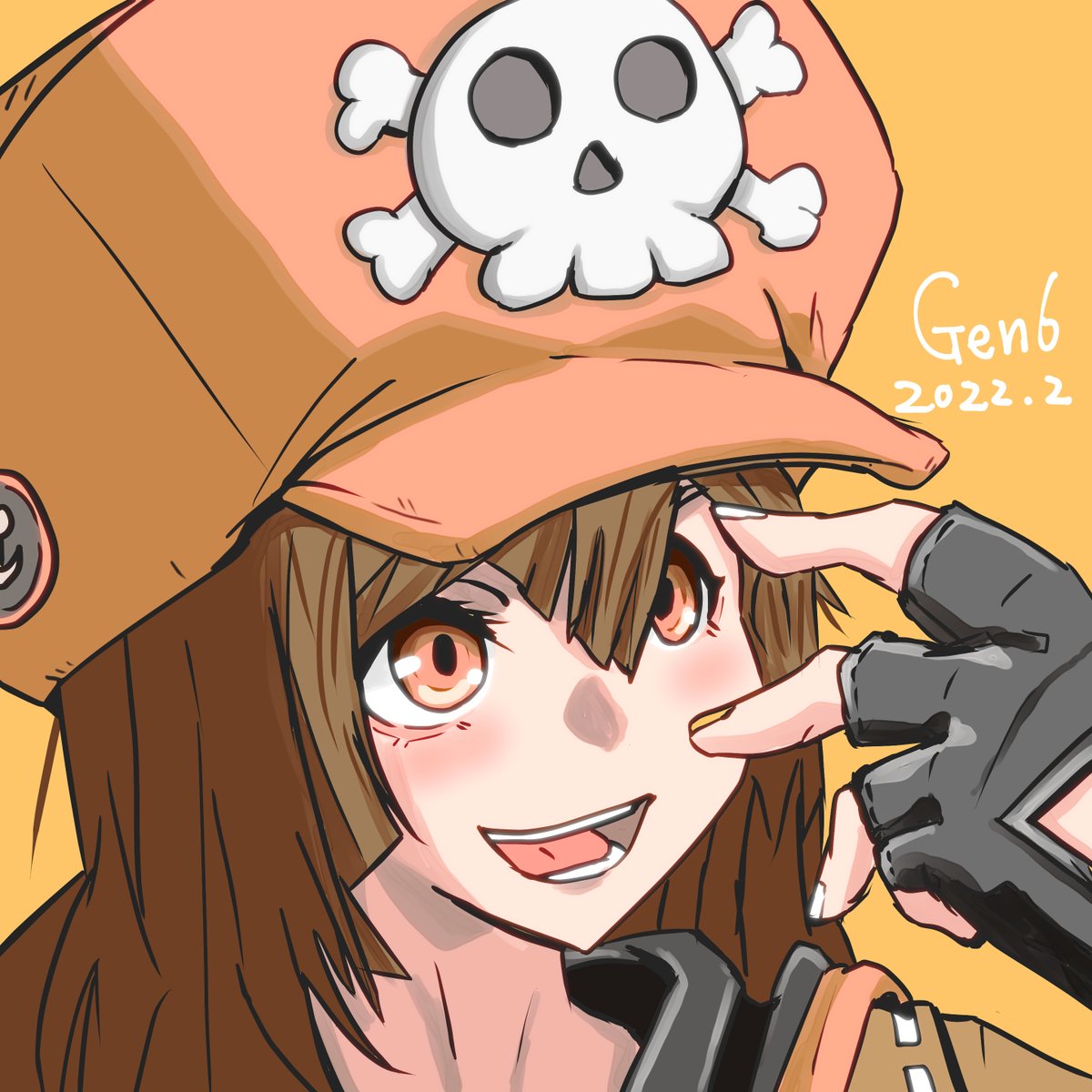 may (guilty gear) 1girl hat gloves brown hair fingerless gloves dated solo  illustration images