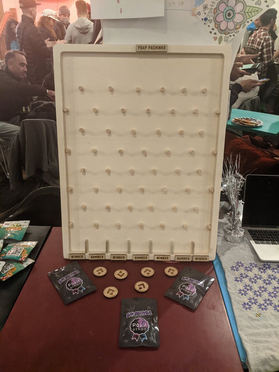 Pics from the <a href="/Pizza_DAO/">PizzaDAO 🍕🏴‍☠️</a> Pizza Party at ETH Denver last night! #PeopleDAO is proud of sponsoring this great event!

Attendees who visited the PeopleDAO table played POAP Pachinko for physical Pog packs, as part of our sponsorship with <a href="/poapathon/">Eagle Ace</a>!

Share you pics with us to get 🎁
