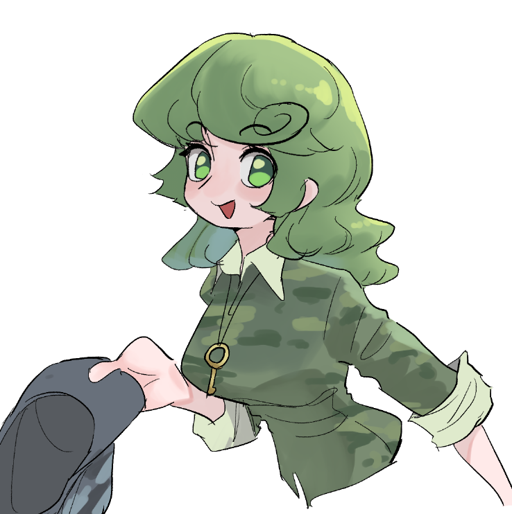 1girl hat green eyes green hair camouflage solo white background  illustration images
