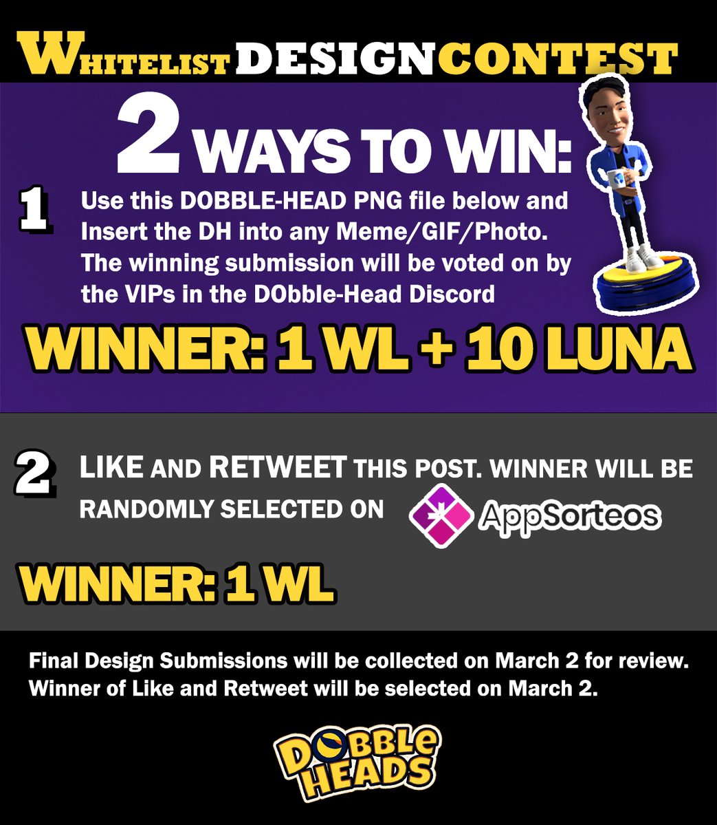 Dobbleheads's tweet image. 🏆Win 10 $Luna and a whitelist spot! 
🥈2 Ways to win! 
🎨Get the PNG file here - imgur.com/ggSKCQ3 

JOIN DISCORD: discord.gg/tTkehyaYsq
#NFTCollection  #LUNAtics