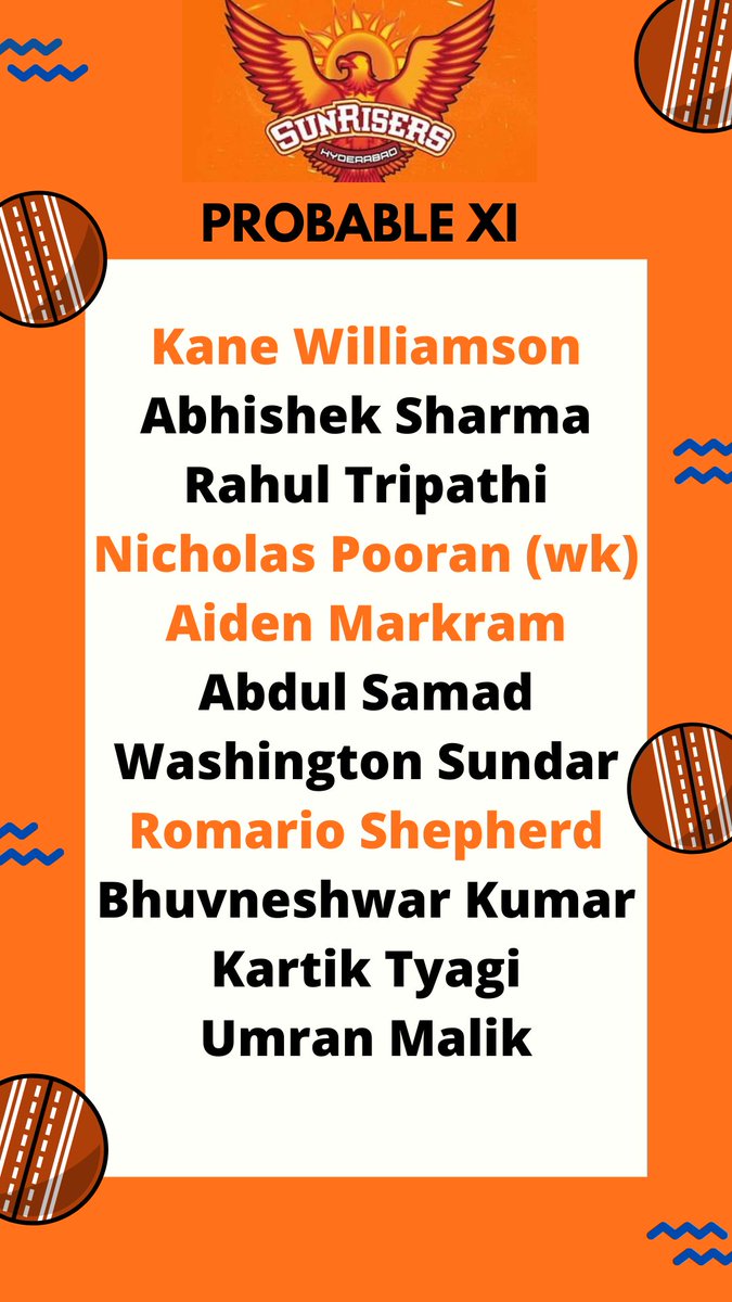 CricketWithAsh's tweet photo. SRH - depth chart and probable XI. https://t.co/XHFG3hkEJA