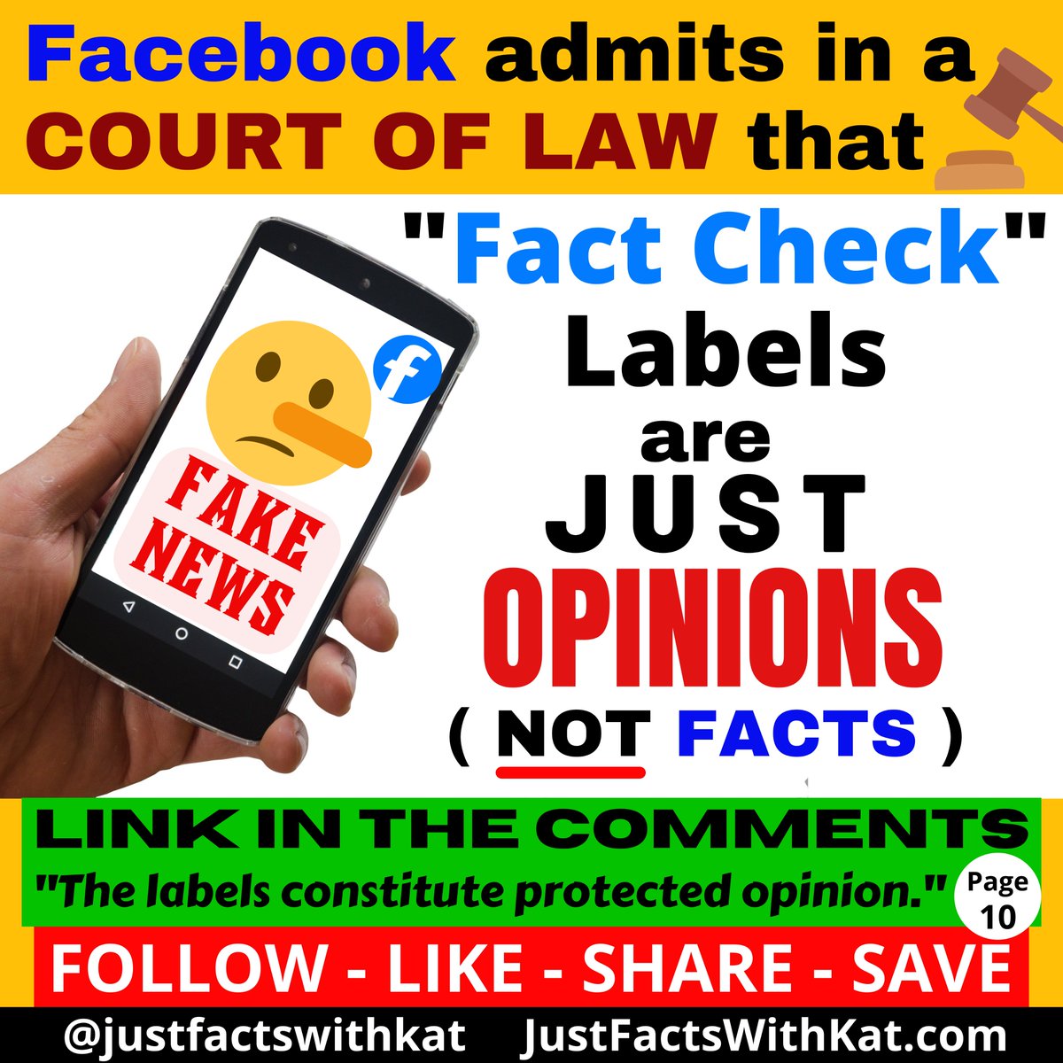 JustFacts_Kat's tweet image. Facebook "fact check" labels are OPINION based, NOT fact based!!!

SHARE because people have a right to know.

Don't trust fact checkers. Don't be lazy about separating fact from fiction.

#JFWK #justfactswithkat #AllAngles

#facebook #fb #Zucked #FreeSpeech #furry