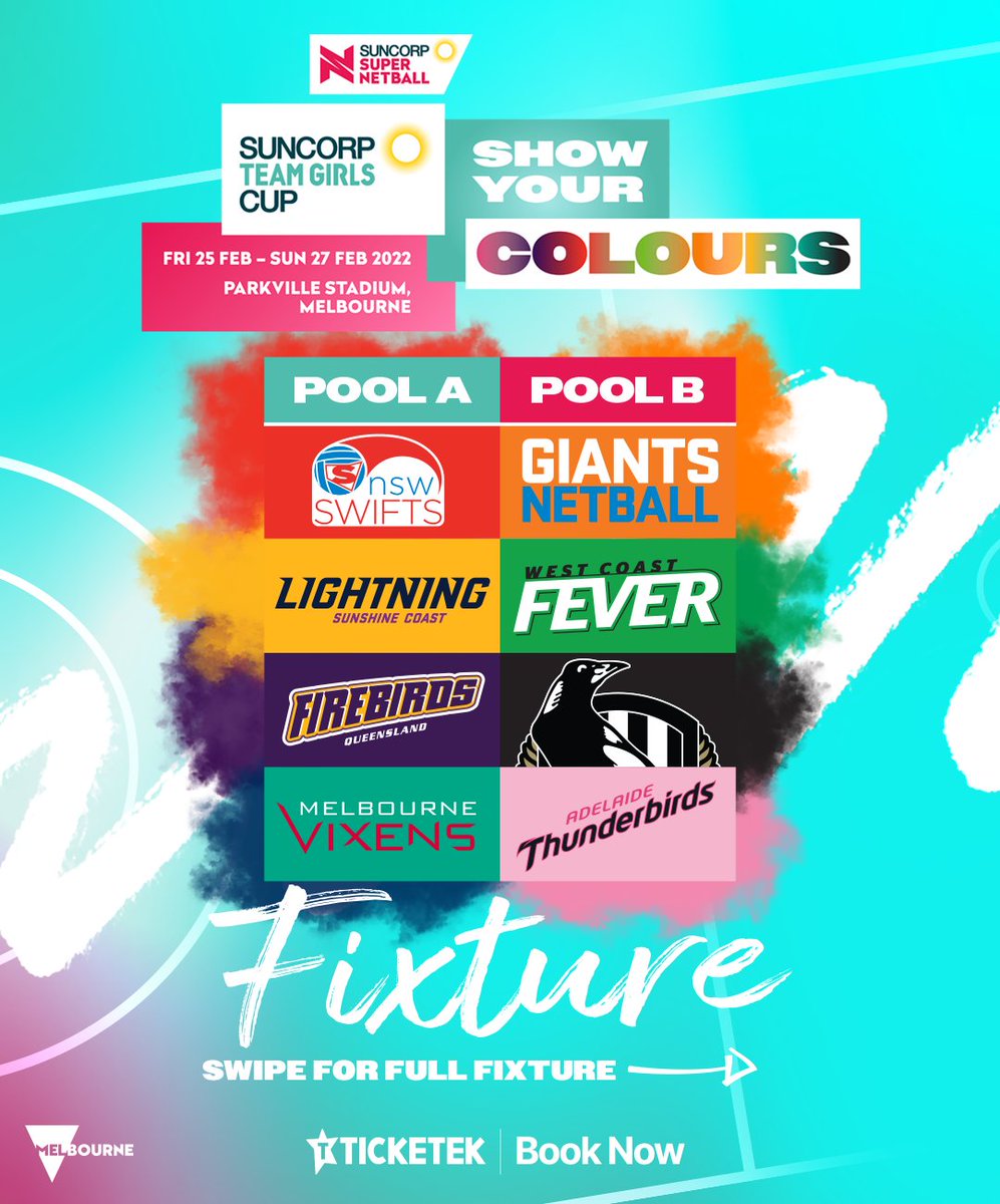SuperNetball's tweet photo. The full fixture for the 2022 Suncorp Team Girls Cup preseason tournament has been released, with all eight teams playing four games each across three days in Melbourne.
Full details - https://t.co/Hj2BZYgq1T https://t.co/I8ZrjVpwG4