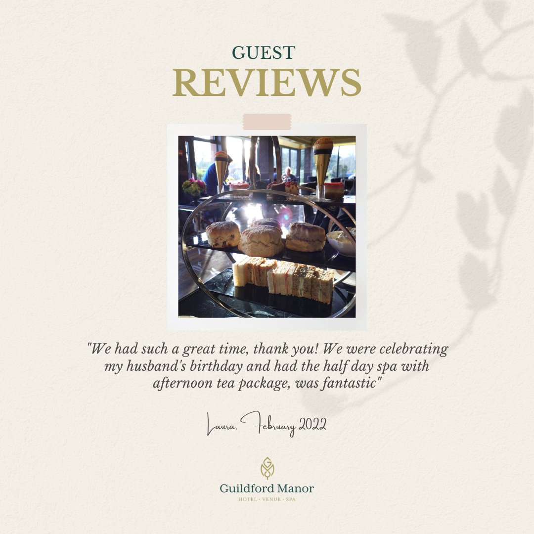guildford_manor's tweet photo. We're delighted to hear Laura and her husband recently enjoyed relaxing in our #Spa before indulging in a scrumptious #afternoontea for his birthday 🎉 https://t.co/JcAhIuMuPH