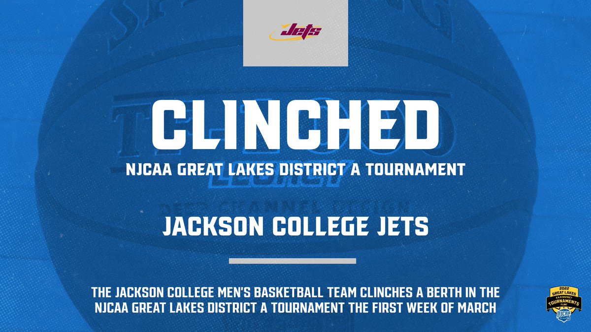 MichCCAA's tweet photo. The Jackson College men's basketball team clinches a berth in the NJCAA Great Lakes District A Tournament the first week of March https://t.co/jwFEGnLWus