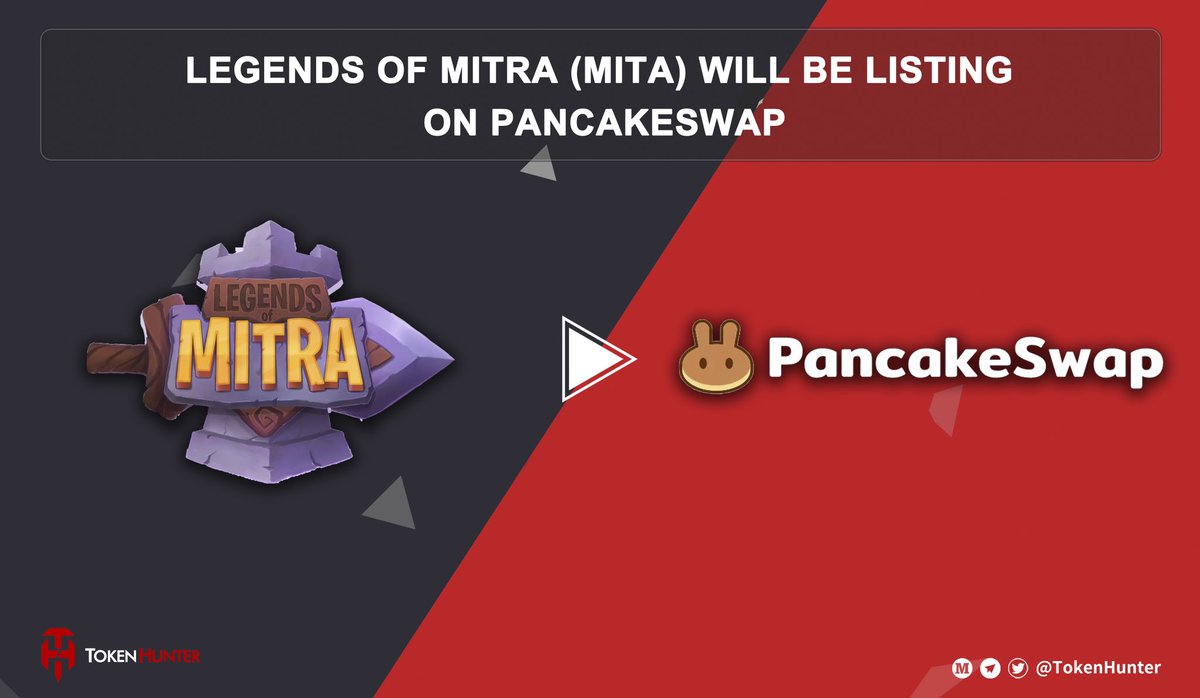 _TokenHunter's tweet photo. 🤩@LegendsOfMitra $MITA will be listing on @PancakeSwap 

⏰Listing Date: Feb 21, 18:00 UTC

#LoM - a multi-chain strategy defense game being built on the Klaytn, Cronos, Algorand, Wax, and Binance chain. ☄️

👉🏻Join https://t.co/ajrAucHYUJ and stay tuned for more details https://t.co/Jc2xTEoM9R