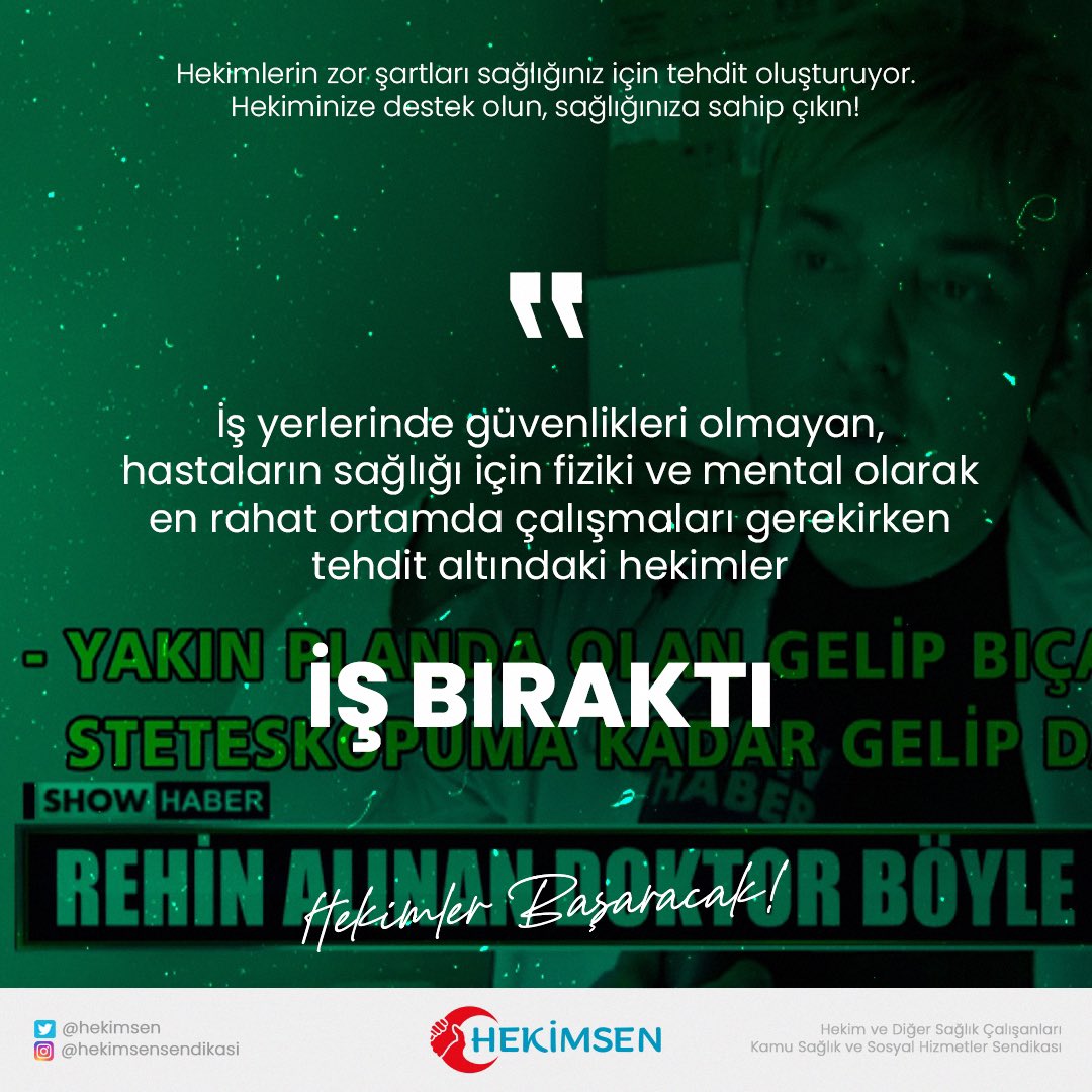 İş yerlerinde güvenlikleri olmayan, hastaların sağlığı için fiziki ve mental olarak en rahat ortamda çalışmaları gerekirken tehdit altındaki hekimler İŞ BIRAKTI #HekimlerNedenEylemde