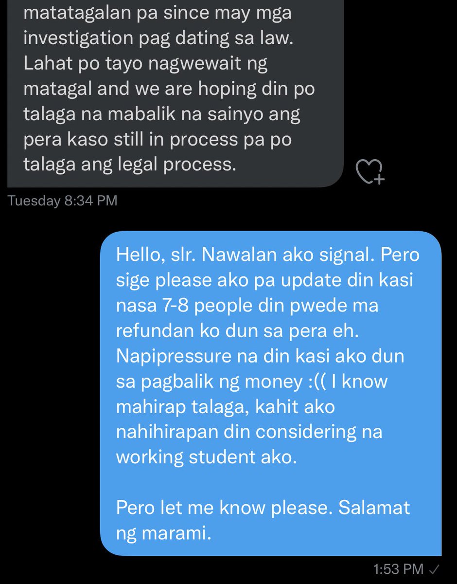 yookyylele's tweet photo. cont.

Pero hinahanapan ko rin personally ng paraan tong refunds kasi kahit ako gusto ko na matapos to lahat. 

Mag uupdate po ako kaagad pag may extra money/sweldo na ko para makabalik na ako sa inyo na nag aask ng refunds. Salamat. https://t.co/GLY3D9kaJk