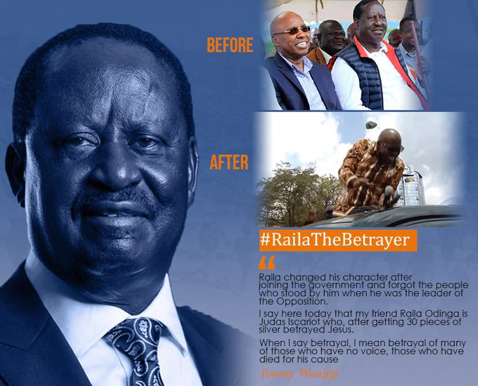 MuiruriSamwel's tweet photo. Raila Cannot be trusted
He betrayed kalonzo
He betrayed Musalia
He betrayed Weta
He betrayed Wanjigi
He betrayed Ruto (2007)
He betrayed his voters through handshake (He would have consulted but ignored)
He betrayed .....
#TheOdingasExposed https://t.co/Nhp2h8H5gc