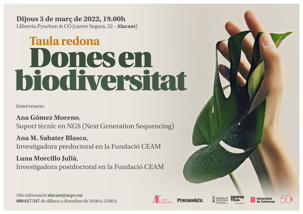 AccioCulturalPV's tweet photo. 🌸#Alacant arranca #març amb la taula redona ‘Dones en biodiversitat’

👩🏽‍🔬Calfem motors per al #DiadelaDona2022 i des de @AcpvAlacant s'organitza un debat per a parlar de dones i ciència

Quan? 
📅Dijous 3 de març

On?
📍A la Llibreria @pynchonCo https://t.co/EAGbwqmjyo