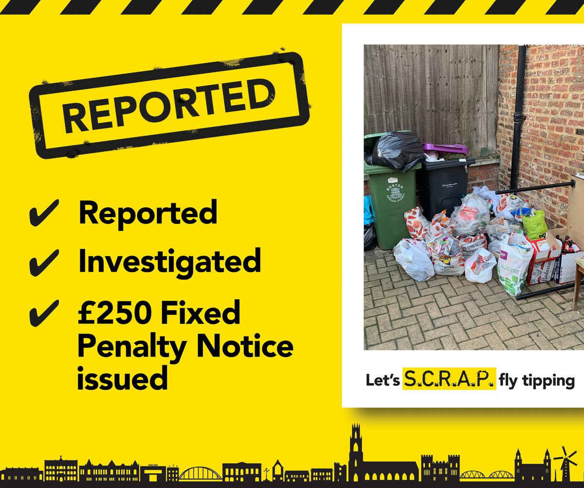 Bostonboro's tweet photo. Our enforcement team attended a fly-tip on Fishermans Court. Evidence led them to a property in the area where the occupant was issued with a £250 Fixed Penalty Notice for Fly Tipping.

Help us to keep your community clean.
#scrapflytipping #ReportIt #ActionIt https://t.co/Y3N3hPmtbt