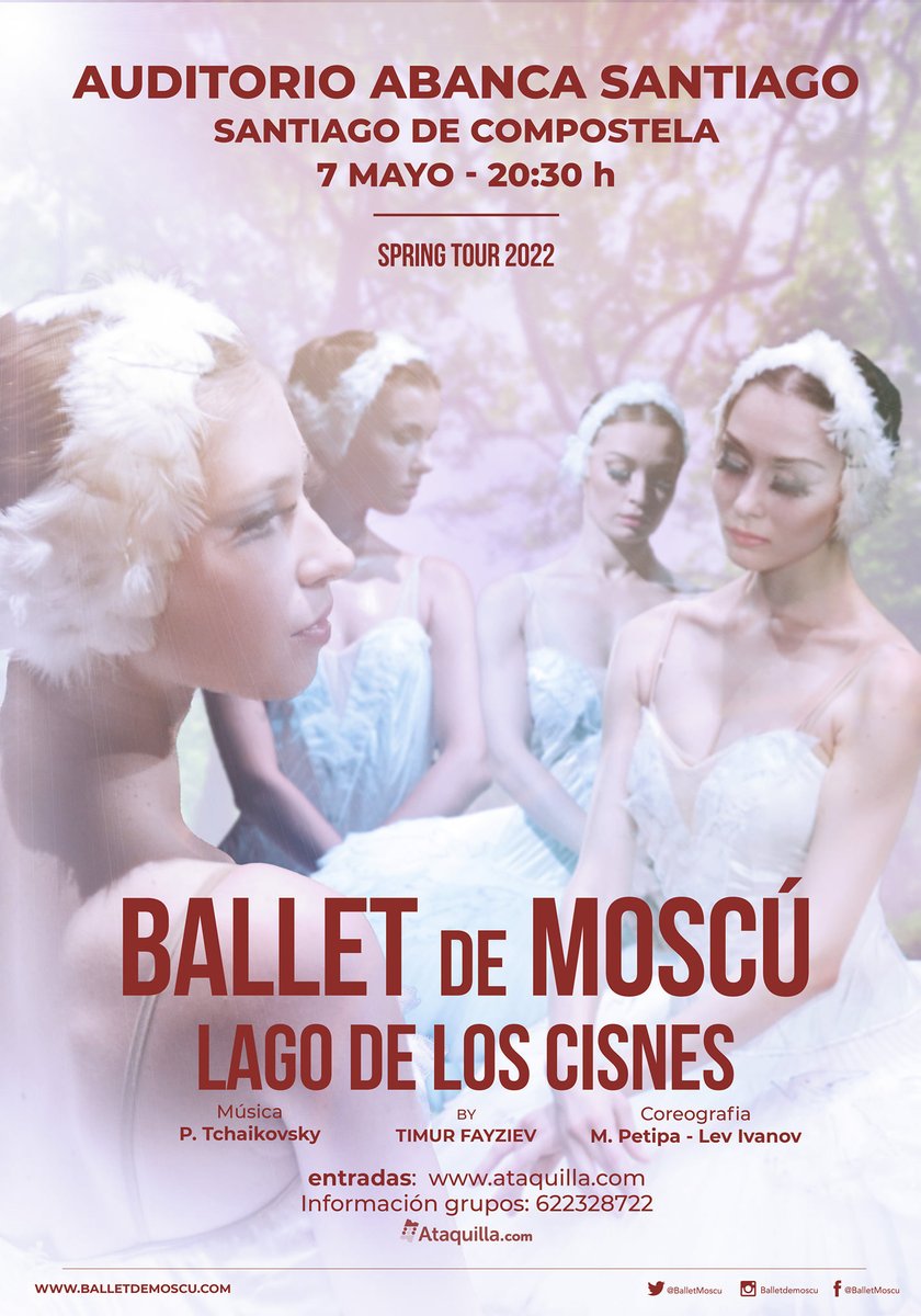 Promoción para los amantes del #ballet en #Santiago de Compostela
“El Lago de los Cisnes” en el Auditorio Abanca,  7 de mayo. 
Tus entradas a 25€ (más gastos de gestión) aplicando el código descuento: BMOSCSTG en🎟️bit.ly/3Bsifp0 , promoción válida hasta finales de mes.