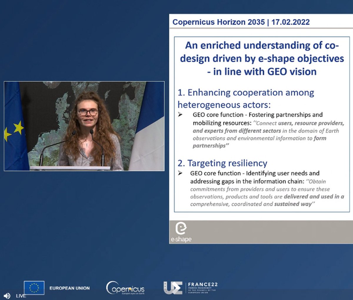 erwingoor's tweet photo. Very useful contribution by Raphaëlle Barbier for sharing insights and testimonies on the @eshape_eu co-design approach and guidelines for resiliency at #CopernicusHorizon2035. A support package for wider uptake within #Copernicus #EuroGEO is soon at https://t.co/02FxXfVJsW. https://t.co/qn9iuSpCsm
