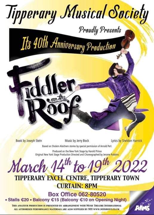 Tipperaryexcel (@tipperaryexcel) on Twitter photo ๐ญ Tipperary Musical Society ๐ญ Fiddler on the Roof ๐ญ
๐๐จ๐ฑ ๐๐๐๐ข๐๐ ๐๐ฉ๐๐ง๐ฌ ๐๐ฎ๐๐ฌ๐๐๐ฒ ๐๐๐ซ๐๐ก ๐๐ฌ๐ญ ๐๐ญ ๐๐๐๐ฆ
๐ซTickets can be bought In Person, Online or over The Phone ๐ซ
#cantwait #livetheatreisback #musicaltheatre #fiddlerontheroof #tipperarymusical ๐ญ Tipperary Musical Society ๐ญ Fiddler on the Roof ๐ญ
๐๐จ๐ฑ ๐๐๐๐ข๐๐ ๐๐ฉ๐๐ง๐ฌ ๐๐ฎ๐๐ฌ๐๐๐ฒ ๐๐๐ซ๐๐ก ๐๐ฌ๐ญ ๐๐ญ ๐๐๐๐ฆ
๐ซTickets can be bought In Person, Online or over The Phone ๐ซ
#cantwait #livetheatreisback #musicaltheatre #fiddlerontheroof #tipperarymusical