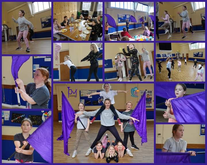 PacemakersDBC's tweet image. #Halfterm practice and pizza lunch. Great to see all our #colourguard sections working together and having fun. Learning some few flag and dance moves for our 2022 production "surfin USA" 
#drumcorps #dcuk #marchingband #girlsbrigade