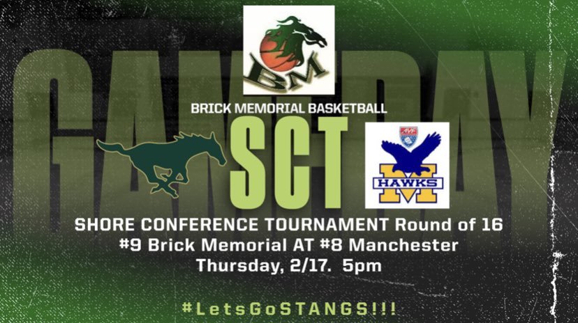 The Shore Conference Tournament went from 28 teams to 16 after Tuesday. Tonight, As the #9 seed… <a href="/BMBoysBball/">BMBoysBasketball</a> travels to Manchester to take on the #8 seeded Hawks for a 5pm, Round of 16 game. #LetsGoStangs!!! 🐎🏀💪🏻