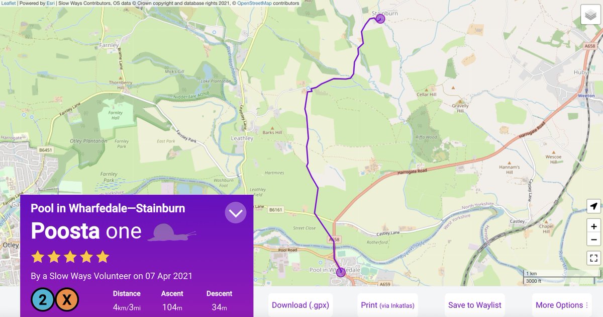 5 under 5!

Here are 5 random #SlowWays walking routes that are under 5km and need just one more positive review to become verified Slow Ways!🐌

Know anyone local who could review one?

1. #PoolinWharfedale to #Stainburn 4km

beta.slowways.org/Route/Poosta/5… #Yorkshire #Walkshire 🧵1/5