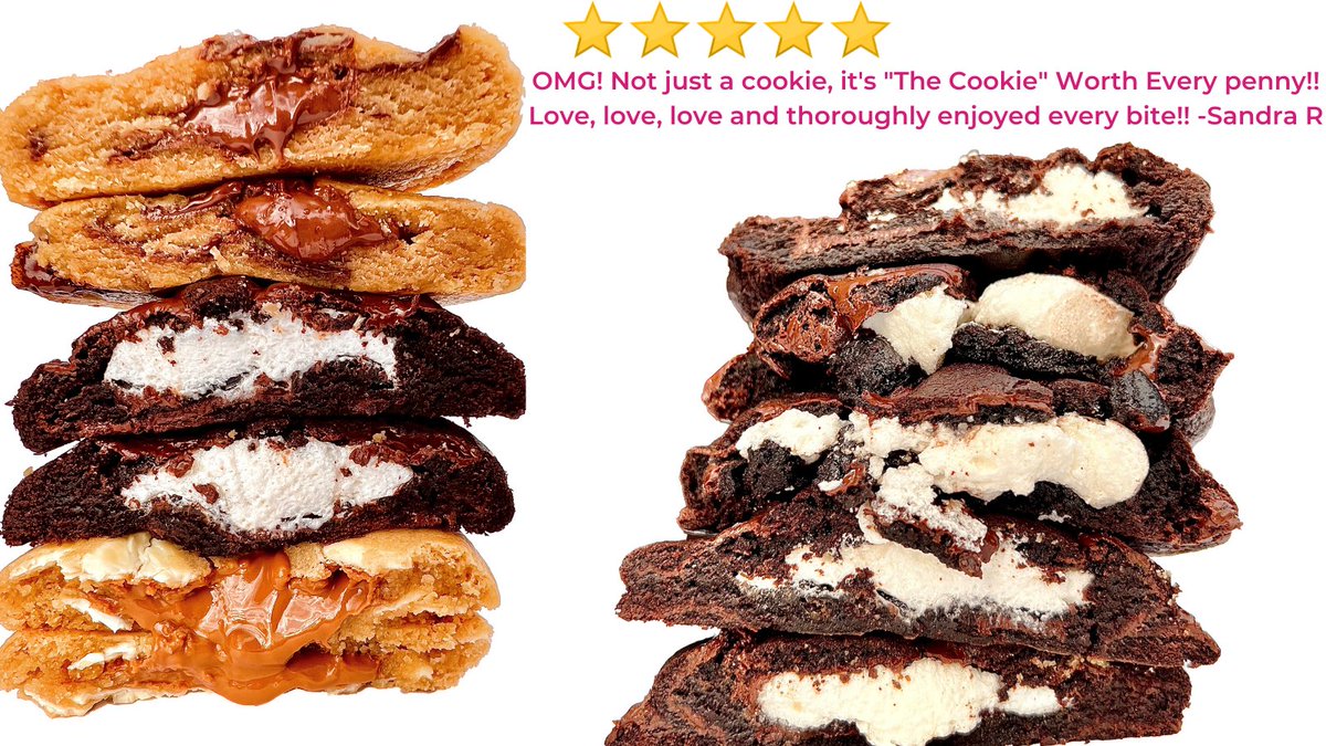 Have you tried our new stuffed cookies yet? Will let our customers do the talking. Free shipping for a limited time only! Chocolate chip Nutella, Double Chocolate Marshmallow, White Chocolate Cookie Butter