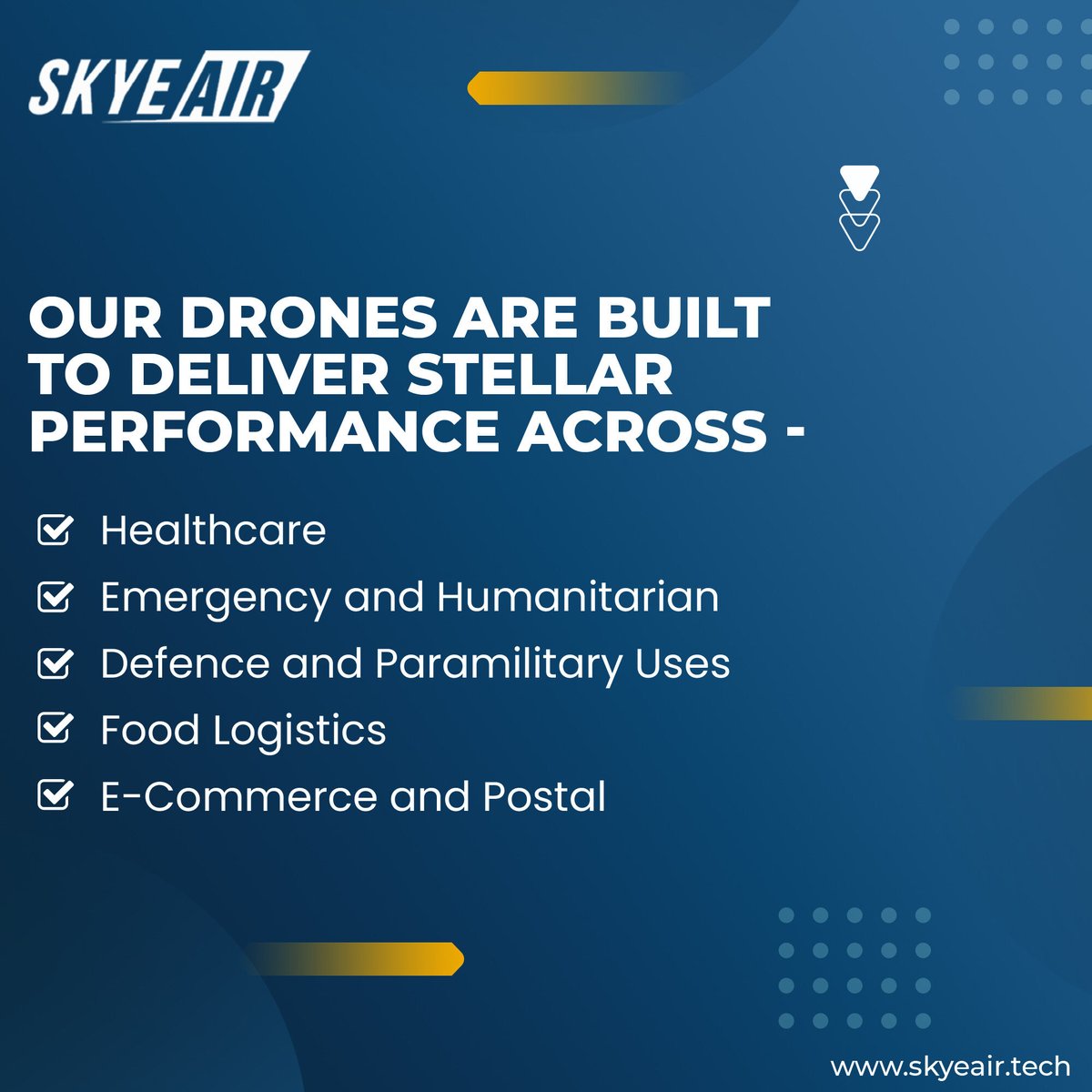Skye Air Drones are built to completely transform the delivery ecosystem for the better and are designed to operate even during challenging meteorological conditions.

#SkyEAir #SkyEAirMobility #Drones #DronesDelivery #Aerospace #Aviation #UAV #Technology #Drone #DroneRevolution