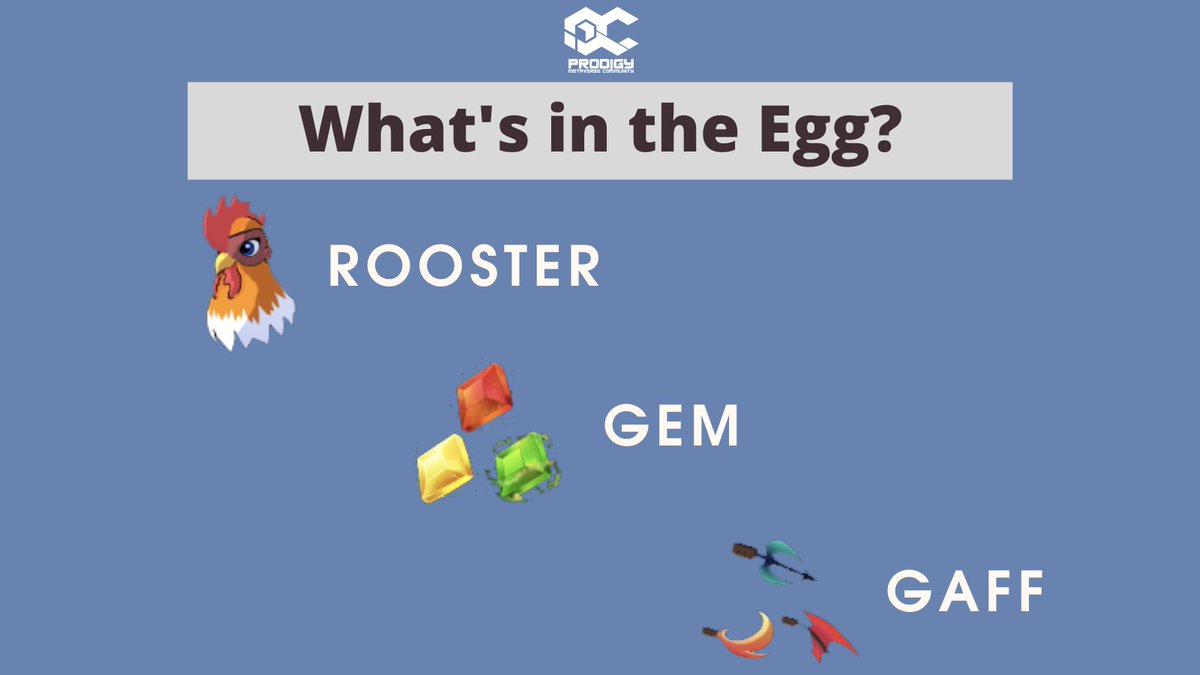 ProdigyMeta's tweet photo. What's in the Genesis Gally Egg? 
It has a Rooster, a Gem, and a Gaff that is an NFT collectible!

Do you want to collect and play-to-earn? Send us a direct message!😊

#RoosterWars
#NFT #NFTgaming #Play2Earn 
#ProdigyMetaverseCommunity https://t.co/x1gIMvxh9z