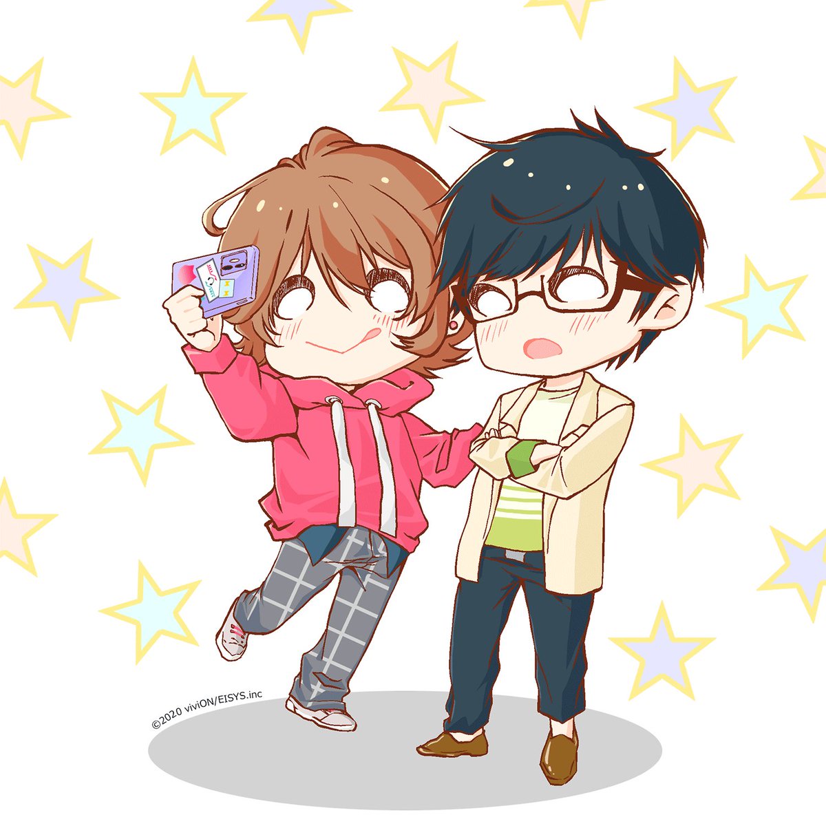 lr_livelyradio's tweet photo. 🐱描きおろしSDキャライラスト大公開🐰
ファミマプリント発売記念として侑希君と翔汰君のツーショットをお見せしちゃいます📸✨
なんだかんだでいつも仲良しな二人です❣

イラスト：ながよさん（@324_6）
#えるあーる https://t.co/mADKTItYi8